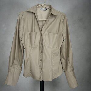 ZARA Faux Leather Button-Down Shirt- Cream Sz S